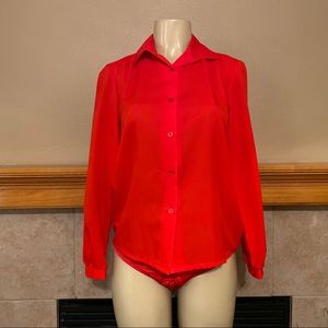 Vintage Amelia Red Polyester Long Sleeve Blouse